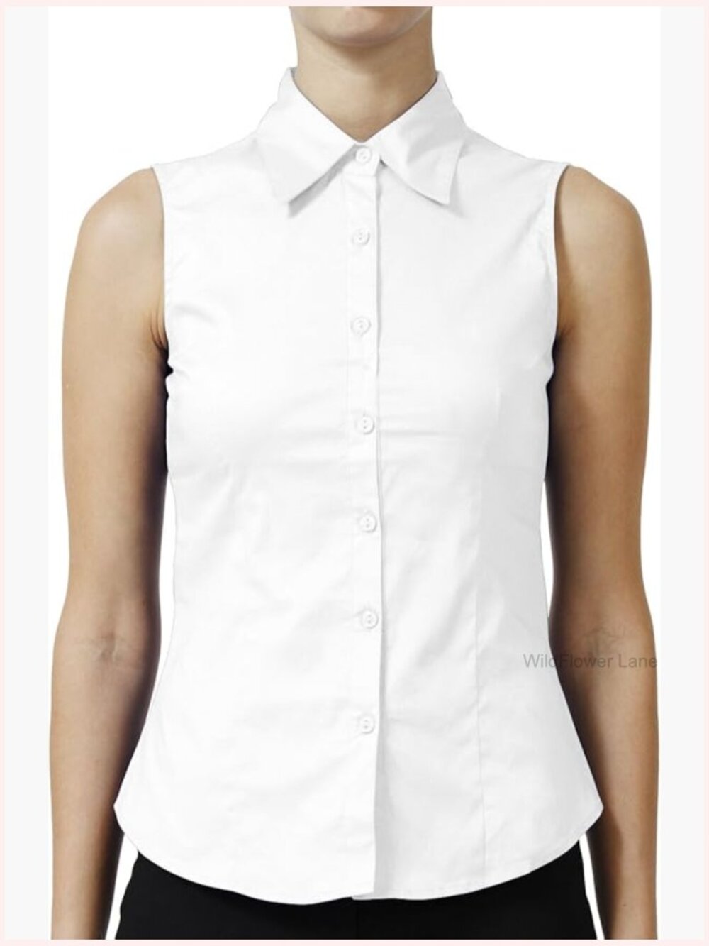 Womens Sleeveless Button Down Shirt Work Office Blouse Solid Tops S-3XL